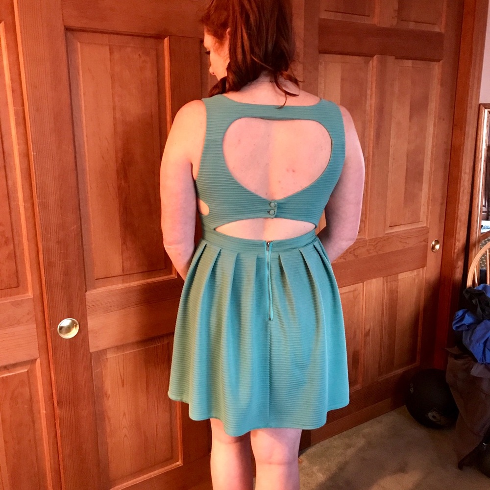 Open Back Turquoise Dress - Picture 2 of 4